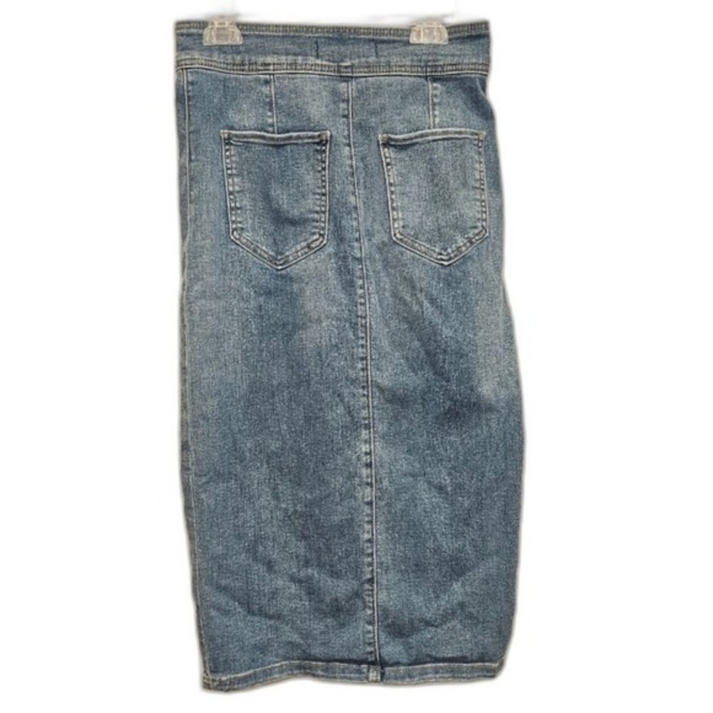 We The Free Women's Pencil Denim Jean Slit Midi Skirt Medium Wash Size 26 EUC - Picture 6 of 10